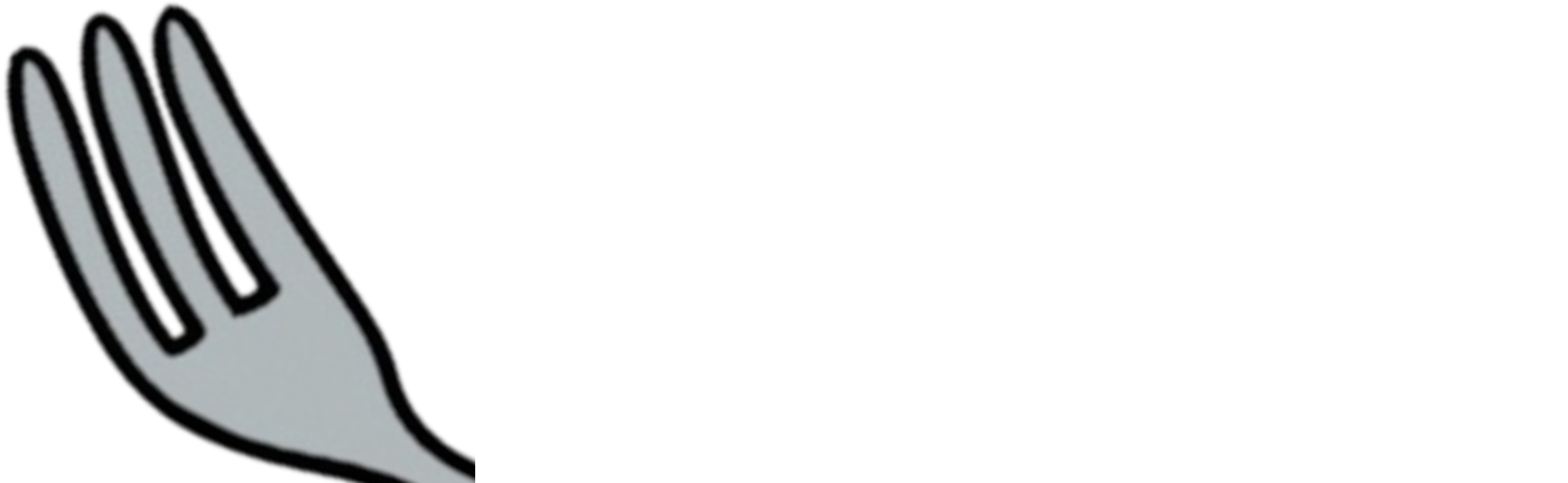 Um desenho digital do topo de um garfo com uma borda preta, à direita um texto branco diz 'Pesto Wiki'